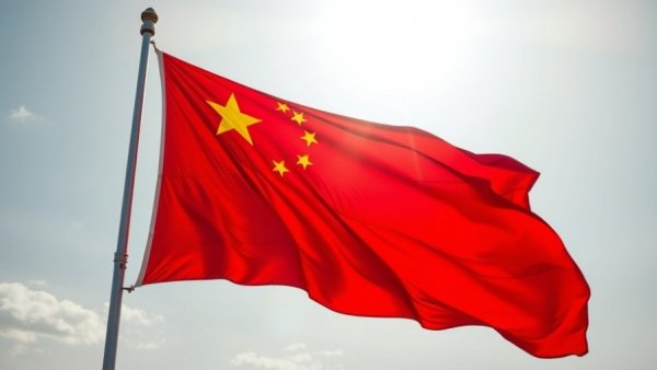 Chinese flag waving in bright sky, symbolizing influencer regulation in China and South Korea.