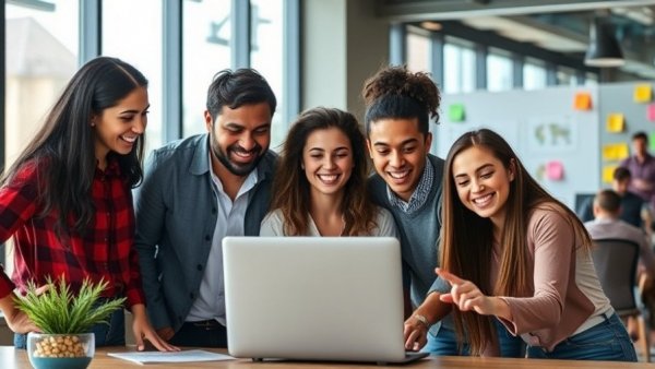 Young professionals discuss social media content strategy London.