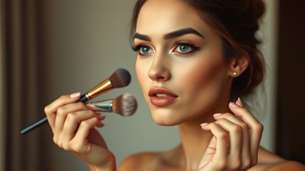 Woman applies makeup with confidence, showcasing makeup as therapy.