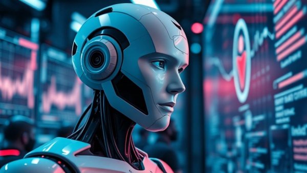 AI-driven advertising strategies visualized with a futuristic robot.