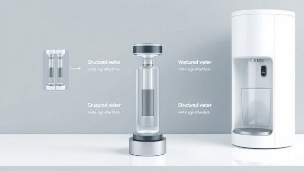 Infographic showing structured water device health benefits and usage.