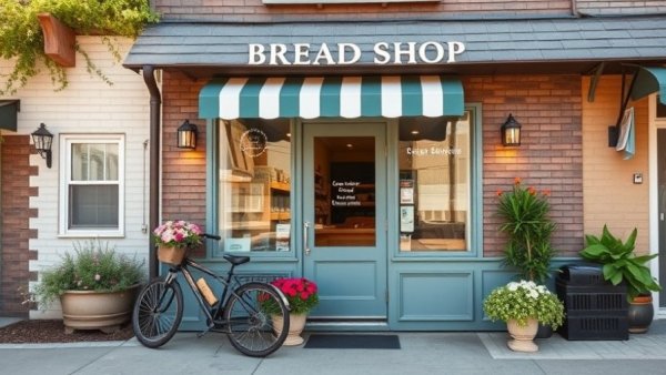 Suburban bread shop exterior with bike and flowers, design ideas for home extensions.
