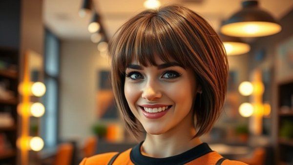 Trendy short wolfcut with bangs hairstyle transformation.