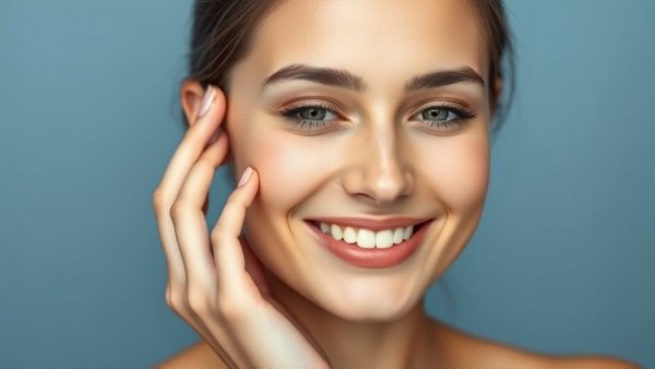 Radiant woman touching her face, showing smooth skin, Lumenis Stellar M22 XPL Technology.