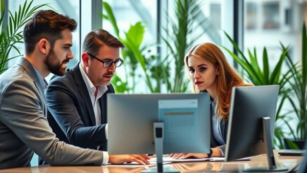 Business team analyzing market data on demographics vs interest-based targeting.