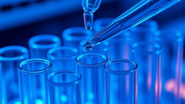 Futuristic laboratory with digital hexagons and pipette over test tubes.