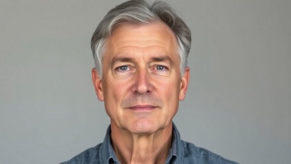 Middle-aged man with neutral expression indoors.