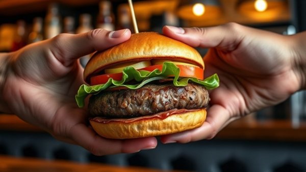 Gourmet burger exchange at best burger bar near me, photorealistic.