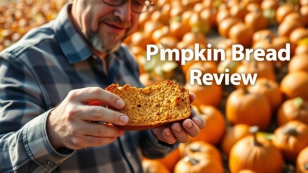 Man reviewing keto pumpkin bread in a pumpkin patch, keto diet for weight loss.