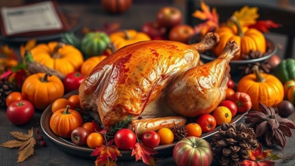 Healthy pregnancy diet Thanksgiving feast with turkey and vegetables.