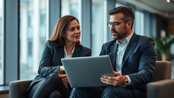 Professionals discussing remarketing and retargeting strategy in office setting.