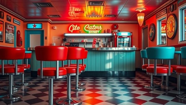 Retro diner evokes nostalgia in fine dining ambiance.