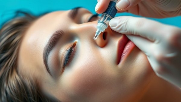 Close-up of a non-surgical eyelid treatment using eye drops.