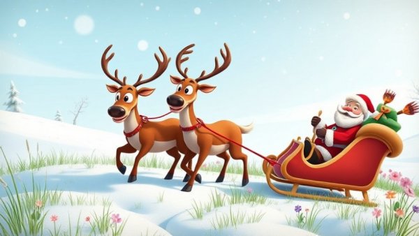 Whimsical scene of Santa on a sled for sustainable gift ideas.