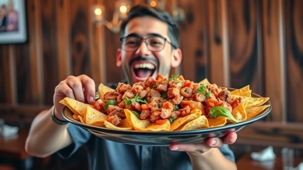 Sushi and BBQ Izakaya: Person with spicy tuna nachos in a restaurant.