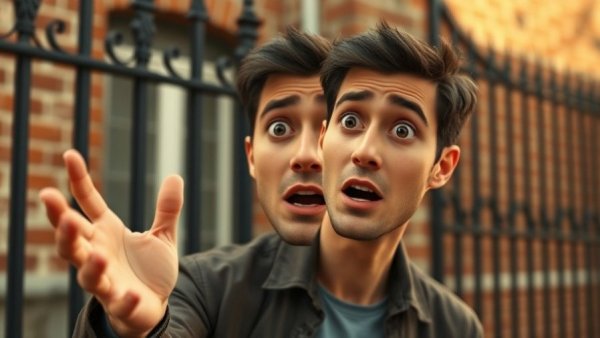 Animated man expressing passionately outdoors, cinematic style.