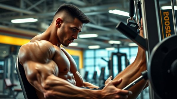 Muscular individual performing leg press at Gold's Gym with intense focus.