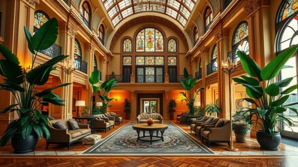 Luxurious hotel lobby with elegant decor at best 5-star hotel near me.