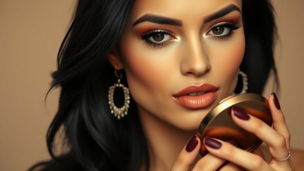 Stylish woman demonstrating best makeup products to repurchase.