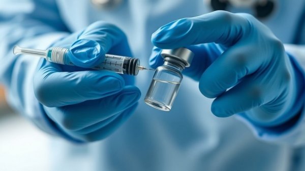 Medical professional handling syringe and vial for injectables safety warning.