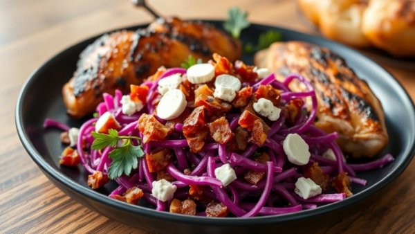 Delicious keto recipes for beginners: red cabbage with bacon and goat cheese salad.