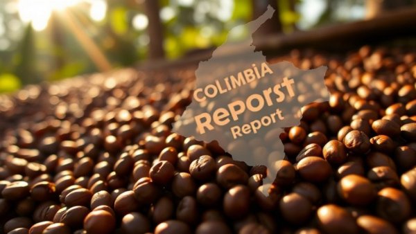 Colombian coffee production forecast report overlay on dried beans.