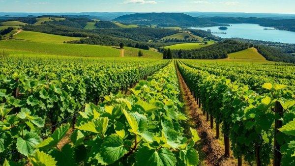 Beautiful vineyard scene with rolling hills, perfect for best wine bar ambiance.