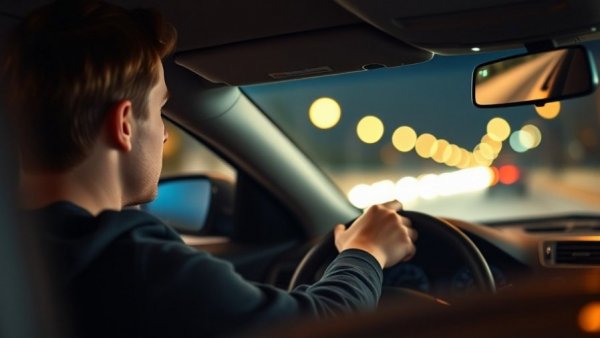Driving Behavior Data in action, man driving in low light.