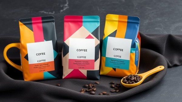 Colorful Burundi coffee bags with geometric designs.