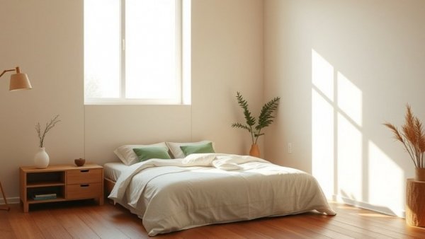 Minimalist bedroom showcasing house extension ideas that add space and light.