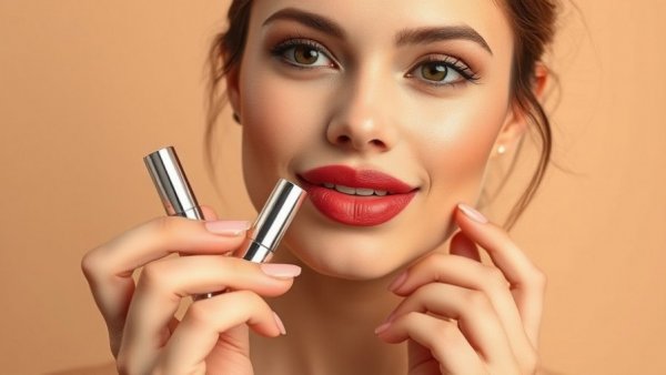 Confident woman presenting bold lipstick alternatives in warm lighting.