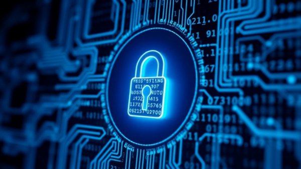 Digital keyhole with blue code, protecting customer data seamlessly.