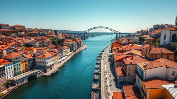 Aerial view of Porto with colorful buildings and the Douro River highlighting affordable hostels in Portugal.