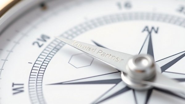 Detailed compass with needle on Trusted Partner for business reputation.