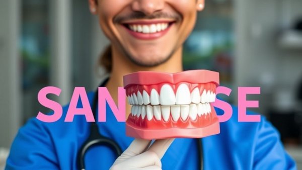 Dental tourism Costa Rica: Smiling dentist with teeth model.