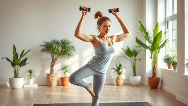 Energetic woman practicing postnatal fitness Pilates in a modern home gym.