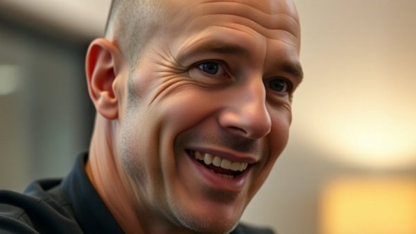 Friendly bald man discussing therapy benefits.