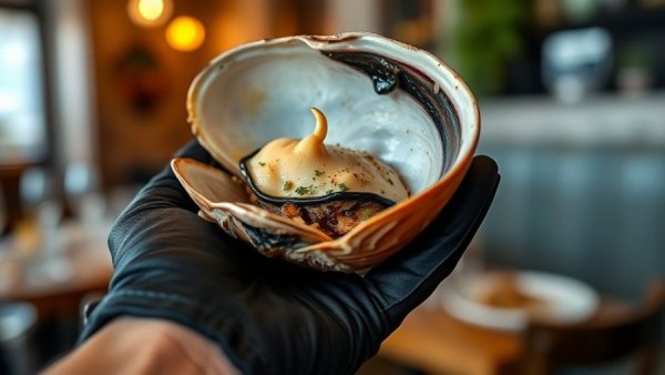 Close-up of giant seasoned clam from best seafood boil in Los Angeles.