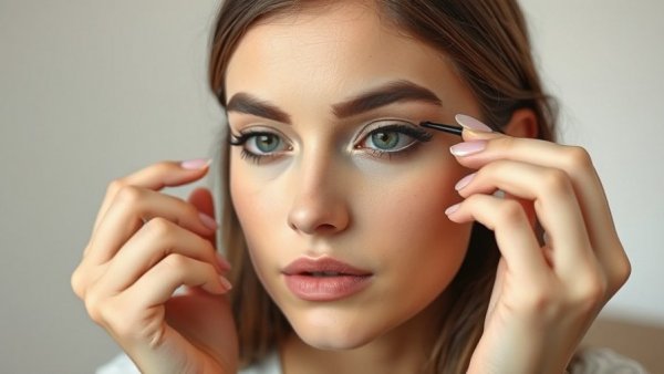 Woman demonstrating best makeup tutorials for beginners, applying eyeliner.