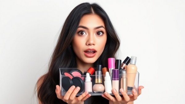 Surprised woman with worst makeup of 2025 collection.