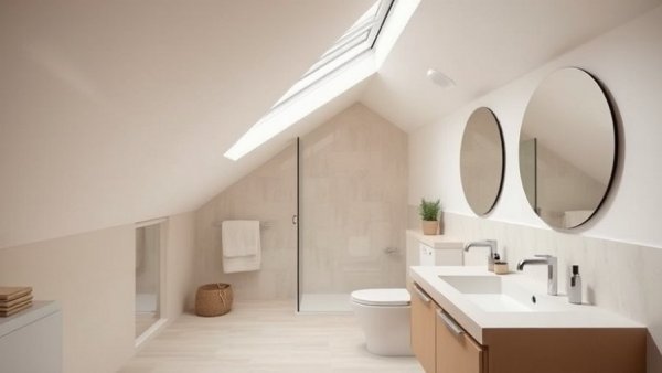 Modern minimalist loft conversion bathroom design with sleek fixtures.