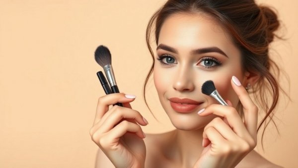 Confident woman illustrates makeup tools for makeup tutorials, best makeup tutorials for beginners.