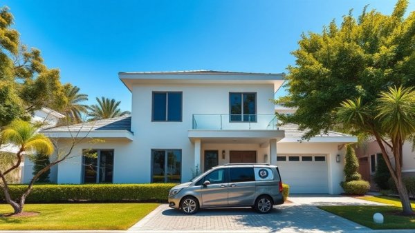 Modern house exterior with vehicle promoting loft conversions services.