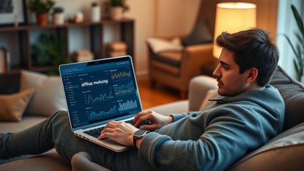 How to make money with affiliate marketing from home; cozy home office setup.