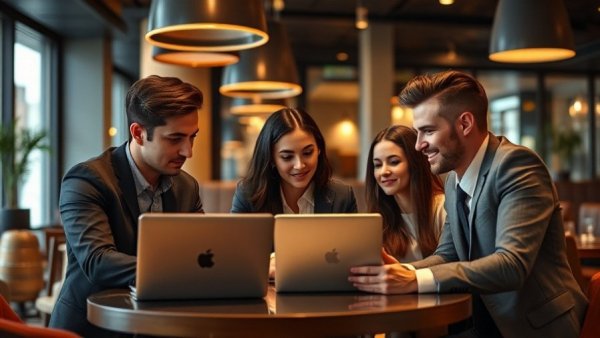 Business team discussing restaurant sales outlook 2026 in modern setting.