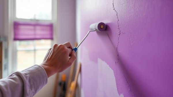 Applying vibrant purple protective coatings for buildings interior.