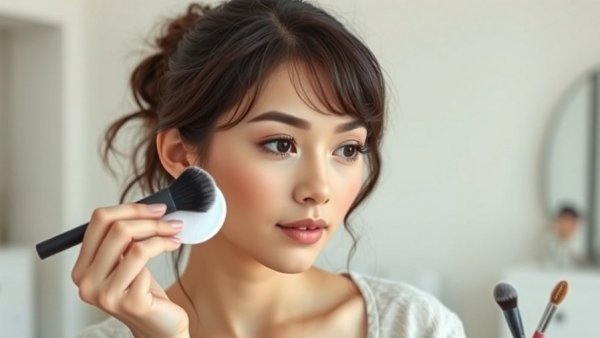 Woman applying the best setting powders 2025 with a brush.
