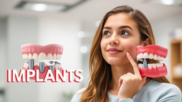 Dental tourism in Hungary: Woman considering dental implants with Budapest text.