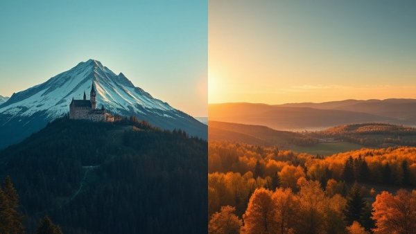 Four seasonal landscapes blending from winter to autumn, depicting seasonal light changes and vision.