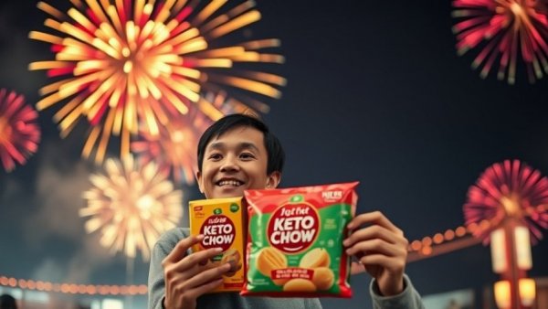 Joyful New Year's giveaway with Keto Chow, keto diet for weight loss celebration.